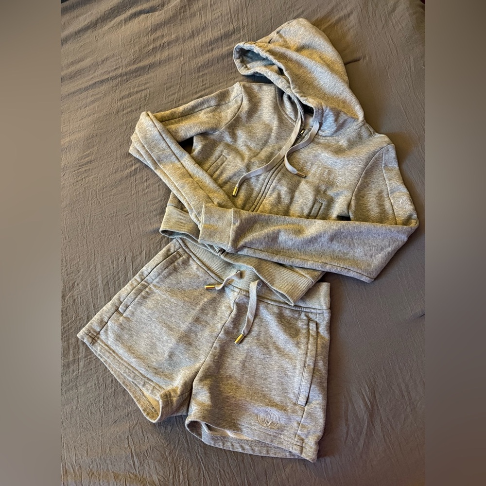Lovello grey shorts and hoodie set.